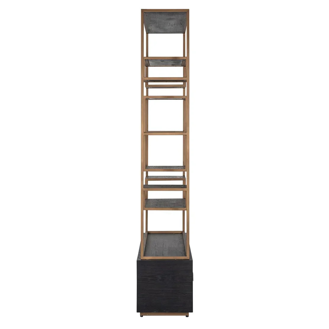 Richmond Interiors Hunter Black Oak and Gold 2 Drawer Display Unit