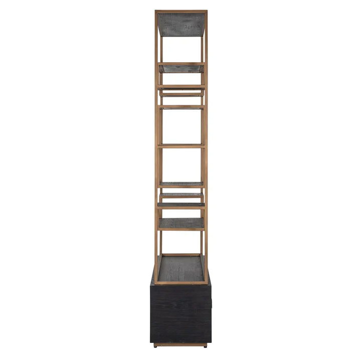 Richmond Interiors Hunter Black Oak and Gold 2 Drawer Display Unit