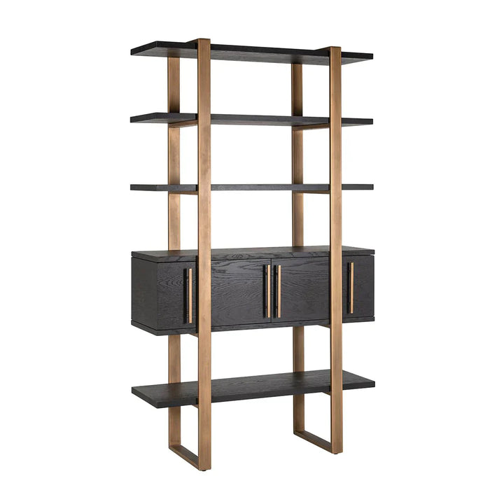 Richmond Interiors Cambon Gold Stainless Steel Bookcase with Dark Coffee 4 Door Cabinet