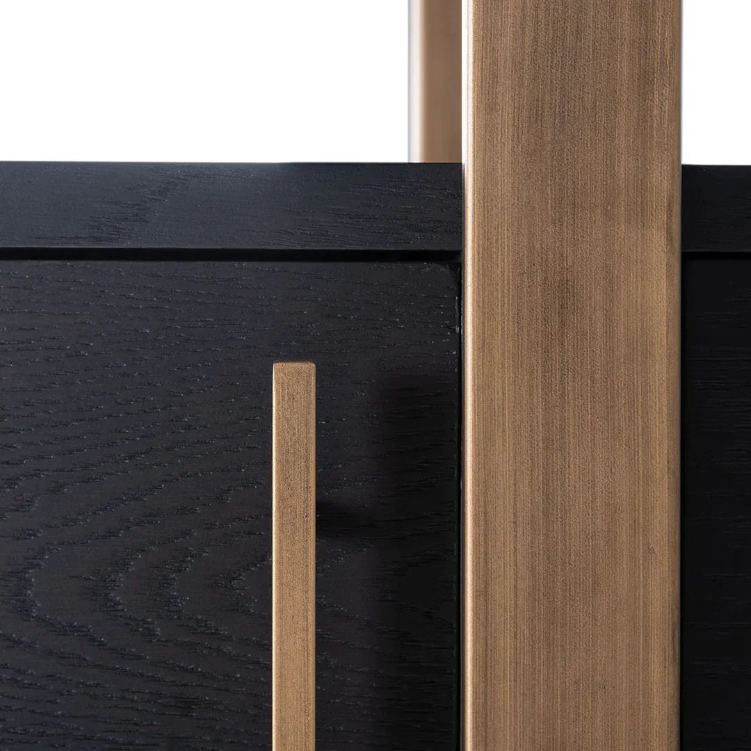 Richmond Interiors Cambon Gold Stainless Steel Bookcase with Dark Coffee 4 Door Cabinet