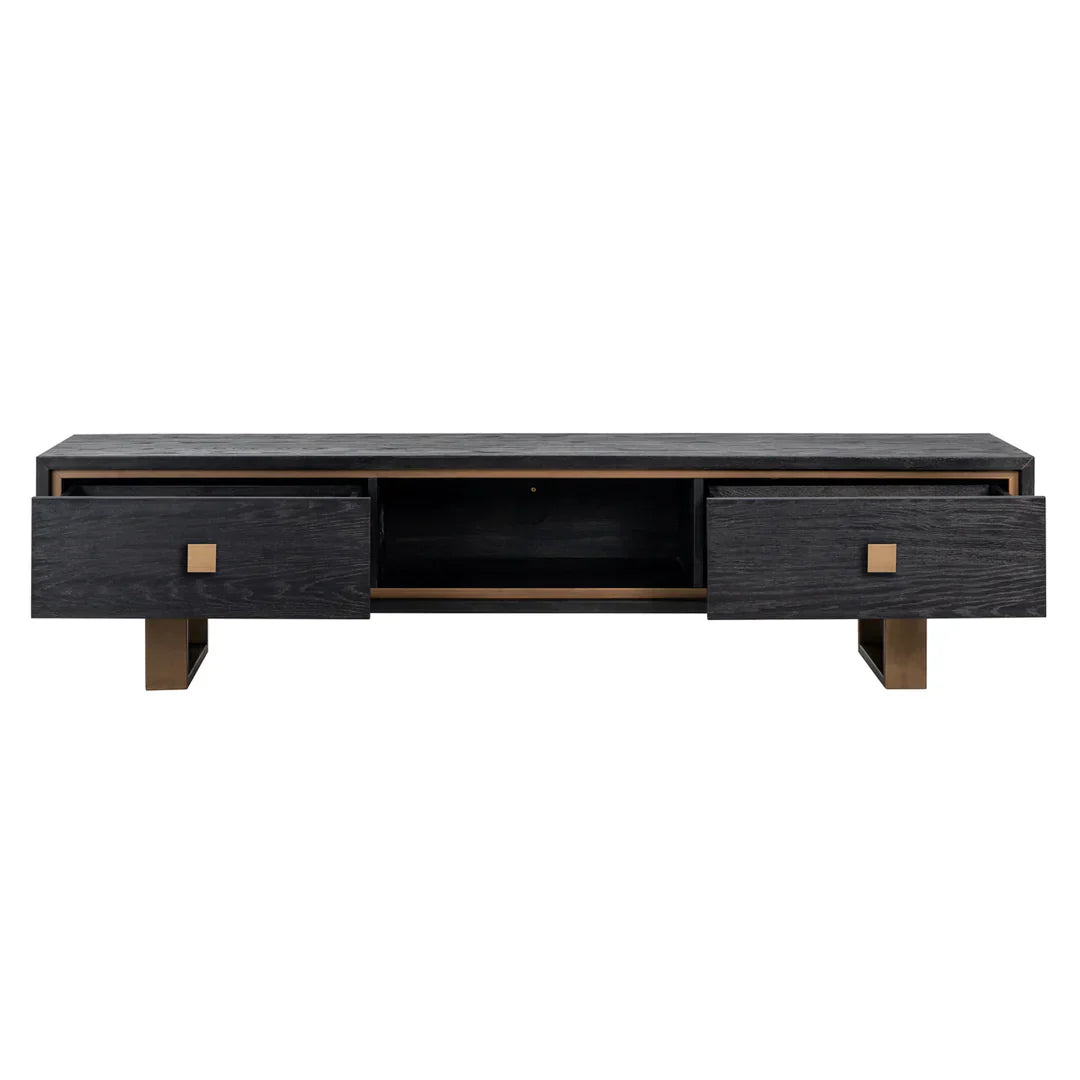 Richmond Interiors Hunter Black Oak and Gold 2 Drawer TV Unit