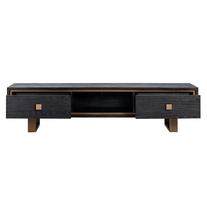 Richmond Interiors Hunter Black Oak and Gold 2 Drawer TV Unit