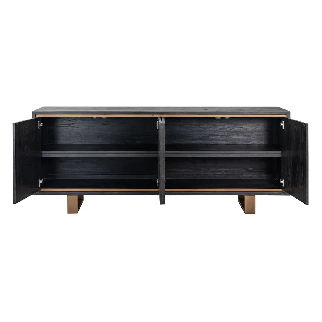 Richmond Interiors Hunter Black Oak and Gold 4 Door Sideboard