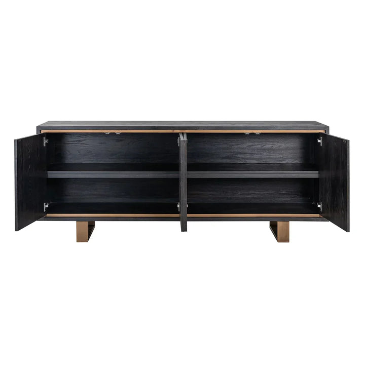 Richmond Interiors Hunter Black Oak and Gold 4 Door Sideboard
