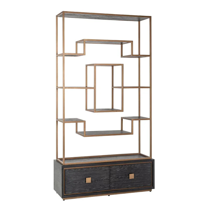 Richmond Interiors Hunter Black Oak and Gold 2 Drawer Display Unit