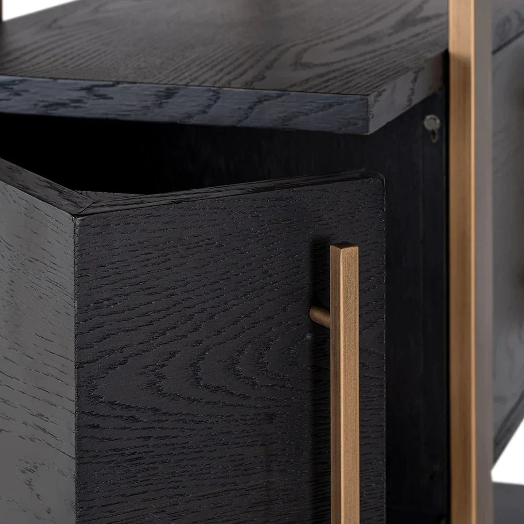 Richmond Interiors Cambon Gold Stainless Steel Bookcase with Dark Coffee 4 Door Cabinet