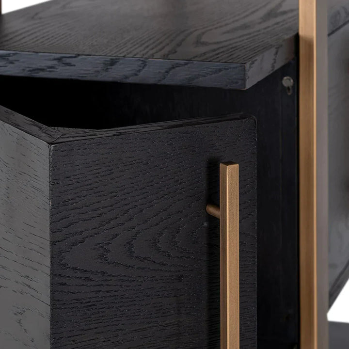 Richmond Interiors Cambon Gold Stainless Steel Bookcase with Dark Coffee 4 Door Cabinet