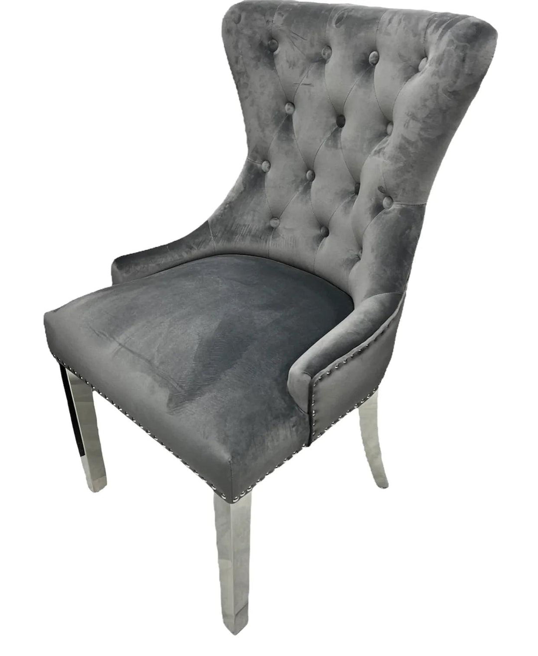 Louis 200cm Cream Marble Dining Table + Chrome Ring Knocker Dining Chairs-Esme Furnishings