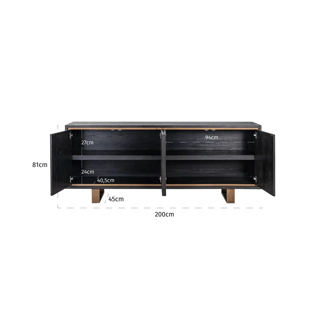 Richmond Interiors Hunter Black Oak and Gold 4 Door Sideboard