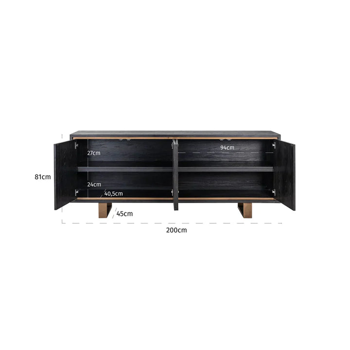 Richmond Interiors Hunter Black Oak and Gold 4 Door Sideboard