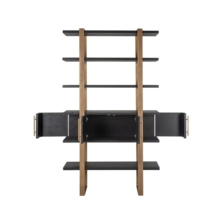 Richmond Interiors Cambon Gold Stainless Steel Bookcase with Dark Coffee 4 Door Cabinet
