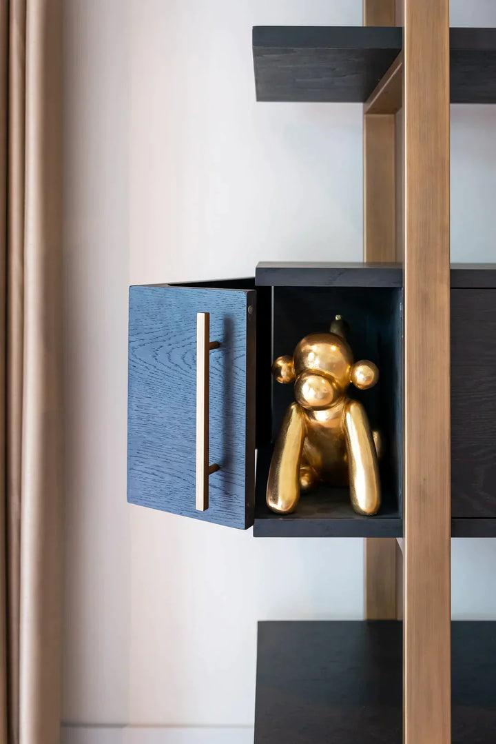 Richmond Interiors Cambon Gold Stainless Steel Bookcase with Dark Coffee 4 Door Cabinet