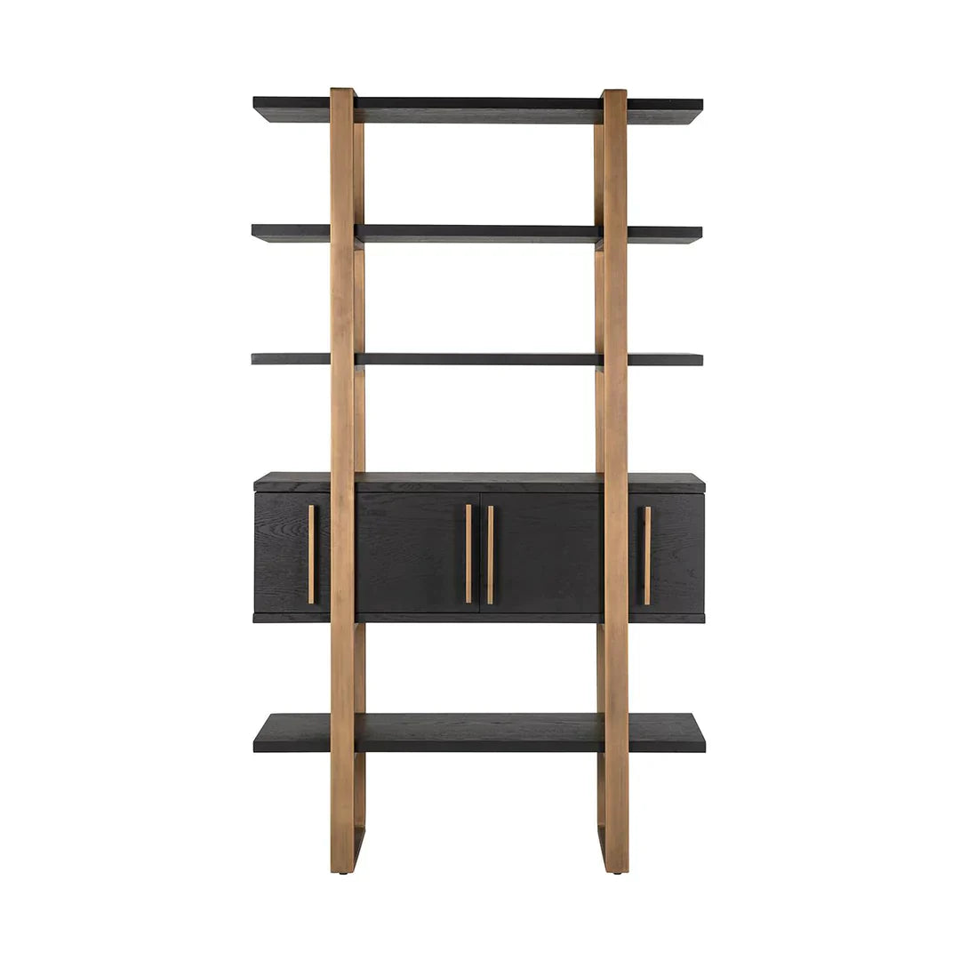 Richmond Interiors Cambon Gold Stainless Steel Bookcase with Dark Coffee 4 Door Cabinet