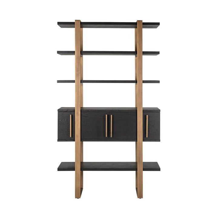 Richmond Interiors Cambon Gold Stainless Steel Bookcase with Dark Coffee 4 Door Cabinet