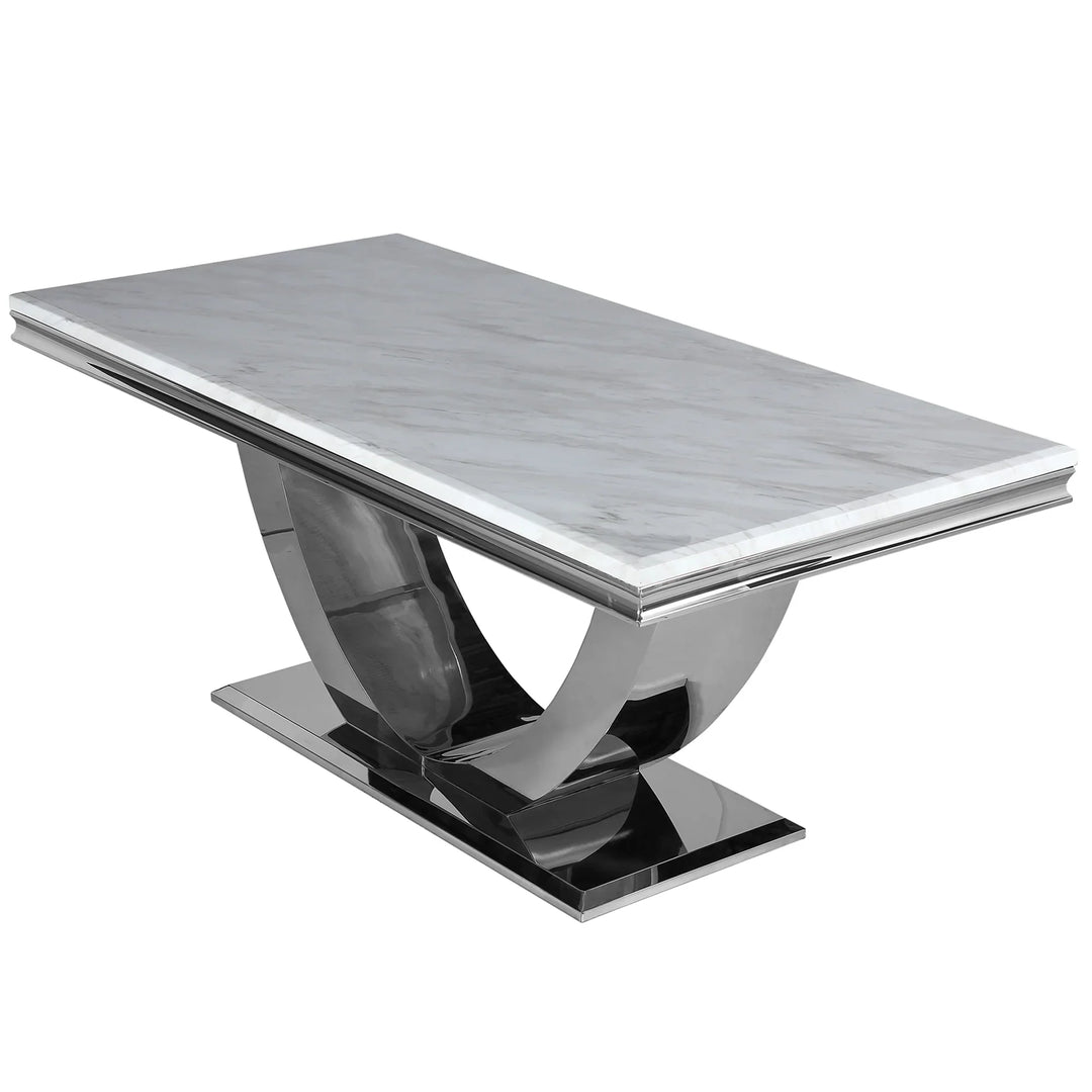 Arial Marble & Chrome Dining Table With Santos Velvet Chairs