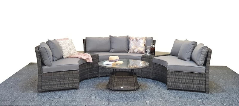 Juliet Garden Grey Half Moon Corner Sofa with Side Tables and Coffee Table