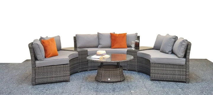 Juliet Garden Grey Half Moon Corner Sofa with Side Tables and Coffee Table