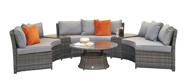 Juliet Garden Grey Half Moon Corner Sofa with Side Tables and Coffee Table