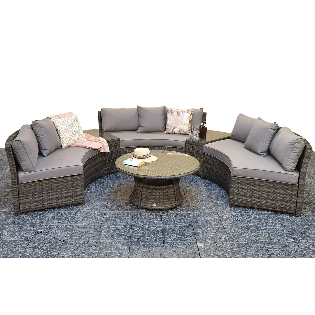 Juliet Garden Grey Half Moon Corner Sofa with Side Tables and Coffee Table