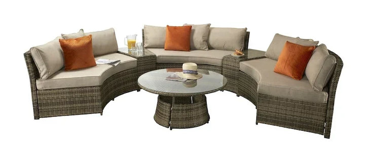 Juliet Garden Mixed Brown Half Moon Corner Sofa with Side Tables and Coffee Table