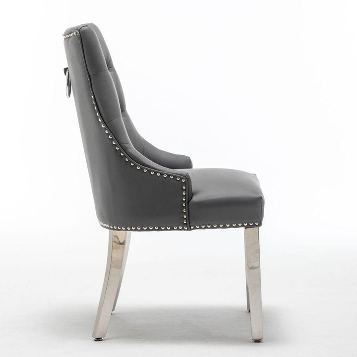 Knightsbridge Grey PU Dining Chair Faux Leather Chrome Ring Knocker-Esme Furnishings