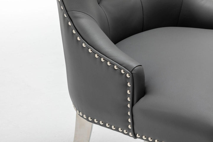 Knightsbridge Grey PU Dining Chair Faux Leather Chrome Ring Knocker-Esme Furnishings