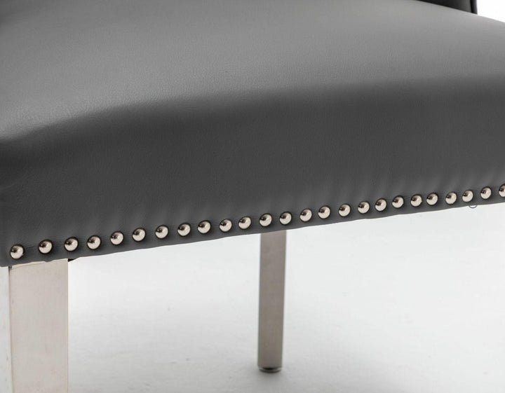 Knightsbridge Grey PU Dining Chair Faux Leather Chrome Ring Knocker-Esme Furnishings