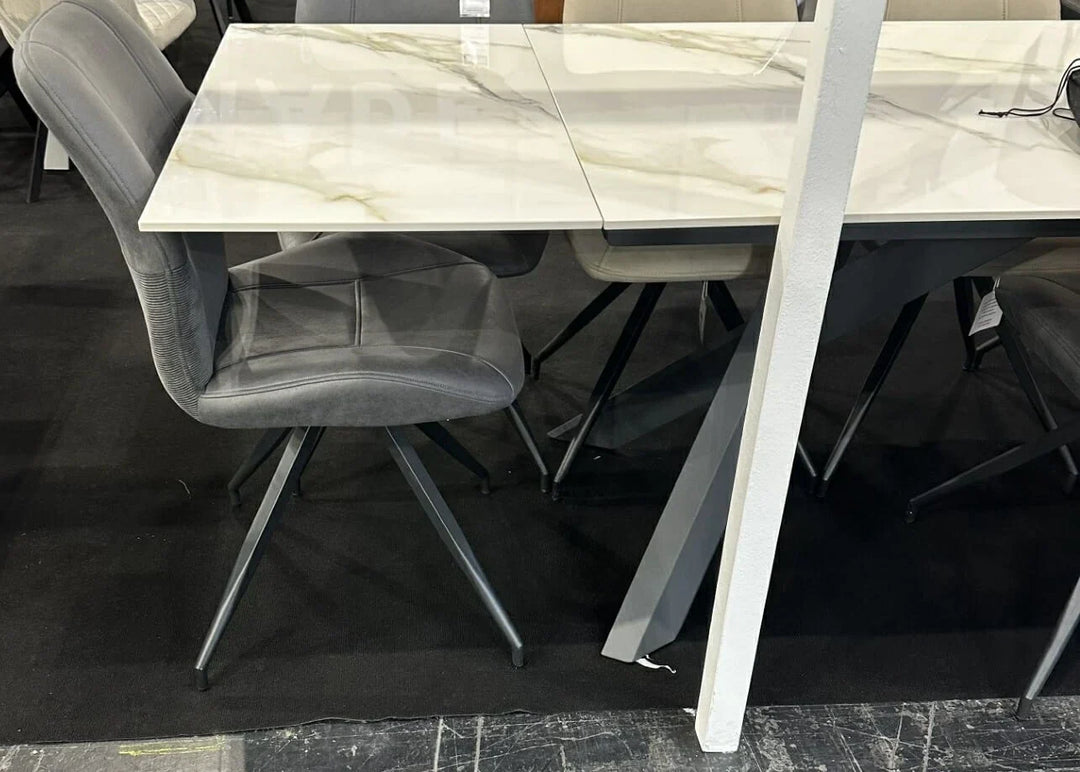 Caso 180-280cm White Kass Gold Ceramic Marble Side Extending Dining Table
