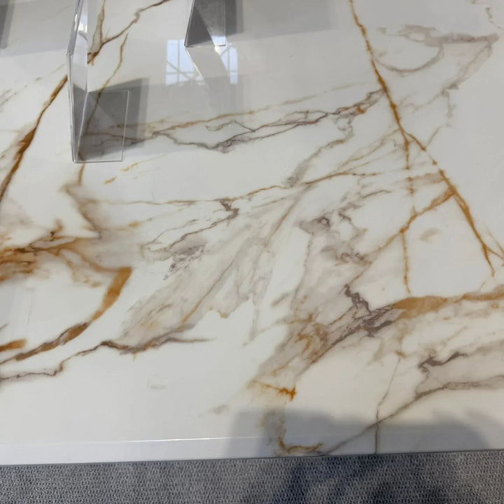 Arial Marble & Gold Dining Table With Carlton Dining Chairs Gold Legs