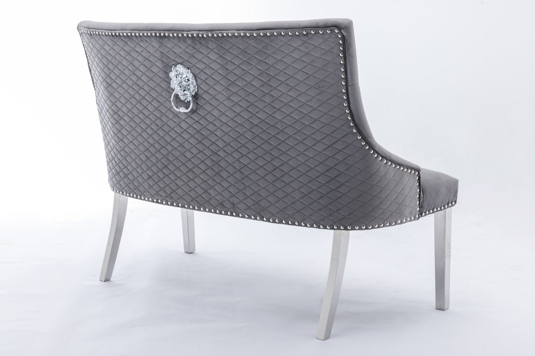 Louis Marble & Chrome Dining Table With Lion Knocker Velvet Chairs & High Back 130cm Bench - Esme Furnishings