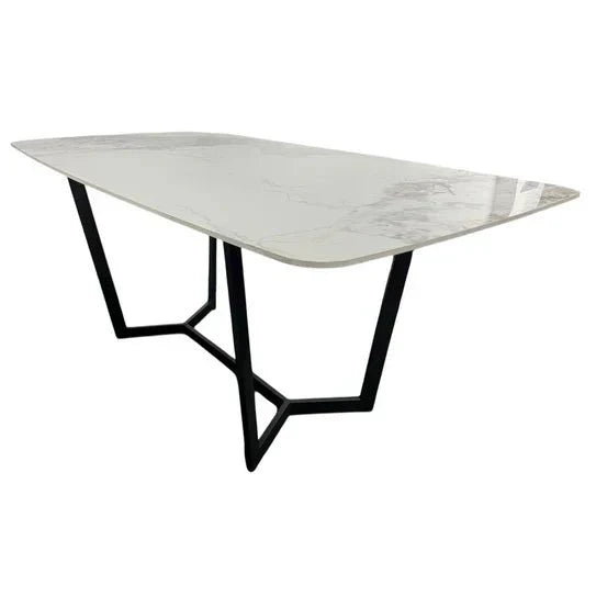 Lucien 180cm White Grey Dining Table With Black Legs - Esme Furnishings