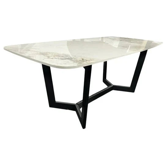 Lucien 180cm White Grey Dining Table With Black Legs - Esme Furnishings