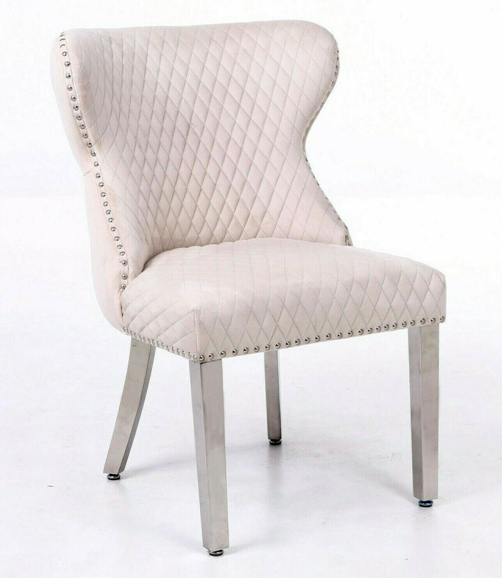 Valentino Lion Knocker Quilted Tufted Plush Velvet Dining Chair - 6 Colours-Esme Furnishings