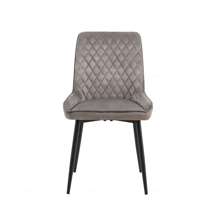 Nina Grey Velvet Quilted Dining Chairs With Black Metal Base - Pairs - Esme Furnishings