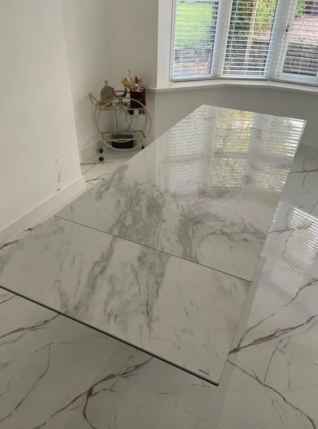 Phoenix 120-180cm White Ceramic Marble Extending Table