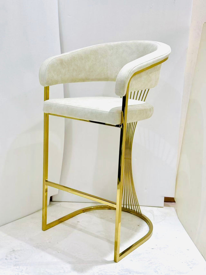 Porto Luxury Cream & Gold Velvet Bar Stool Gold Legs - Esme Furnishings