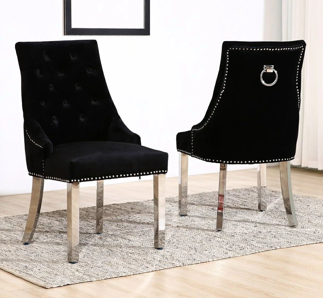 Knightsbridge Black French Velvet Knocker Back Dining Chair With Chrome Legs-Esme Furnishings