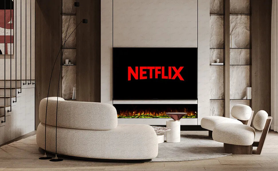 50 Inch HD 2024 Panoramic Slim Line Glass Front Borderless UHD Electric Fire HD+ 3D Effect
