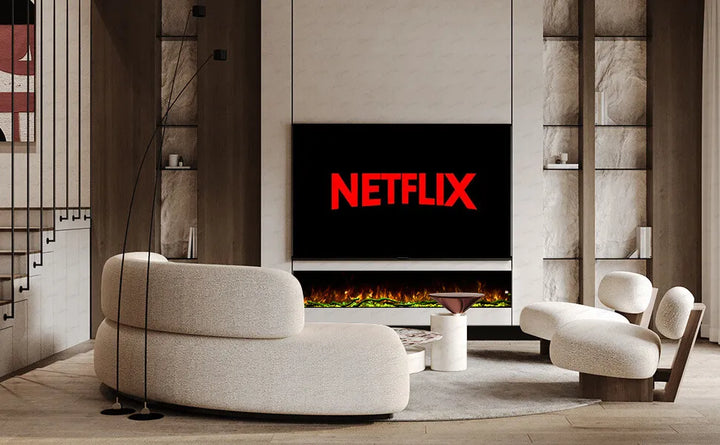 50 Inch HD 2024 Panoramic Slim Line Glass Front Borderless UHD Electric Fire HD+ 3D Effect
