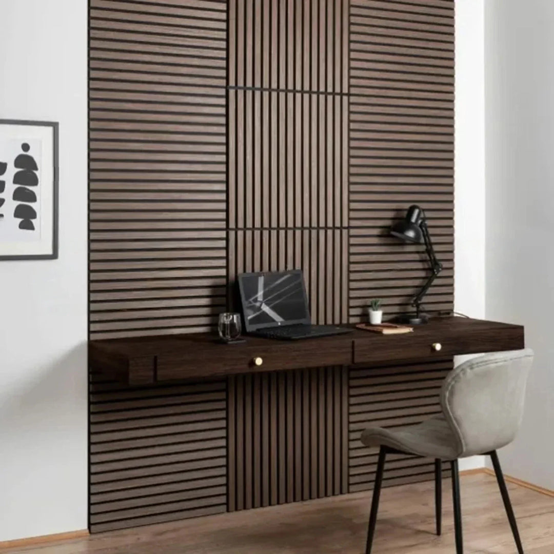 Pack of x4 Walnut 60x60cm Acoustic Square 3D Slatted Wood Wall Panel Box