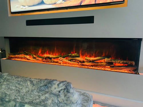 41 50 60 71 80 Inch HD+ Panoramic Black Electric Luvelle Fire 3 Sided Full Glass