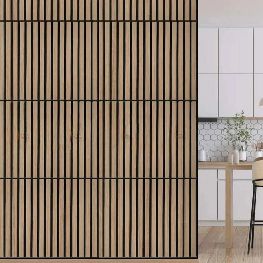 Pack of x4 Natural Light Oak 60x60cm Acoustic Square 3D Slatted Wood Wall Panel Box