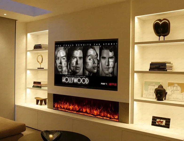 50 Inch HD 2024 Panoramic Slim Line Glass Front Borderless UHD Electric Fire HD+ 3D Effect