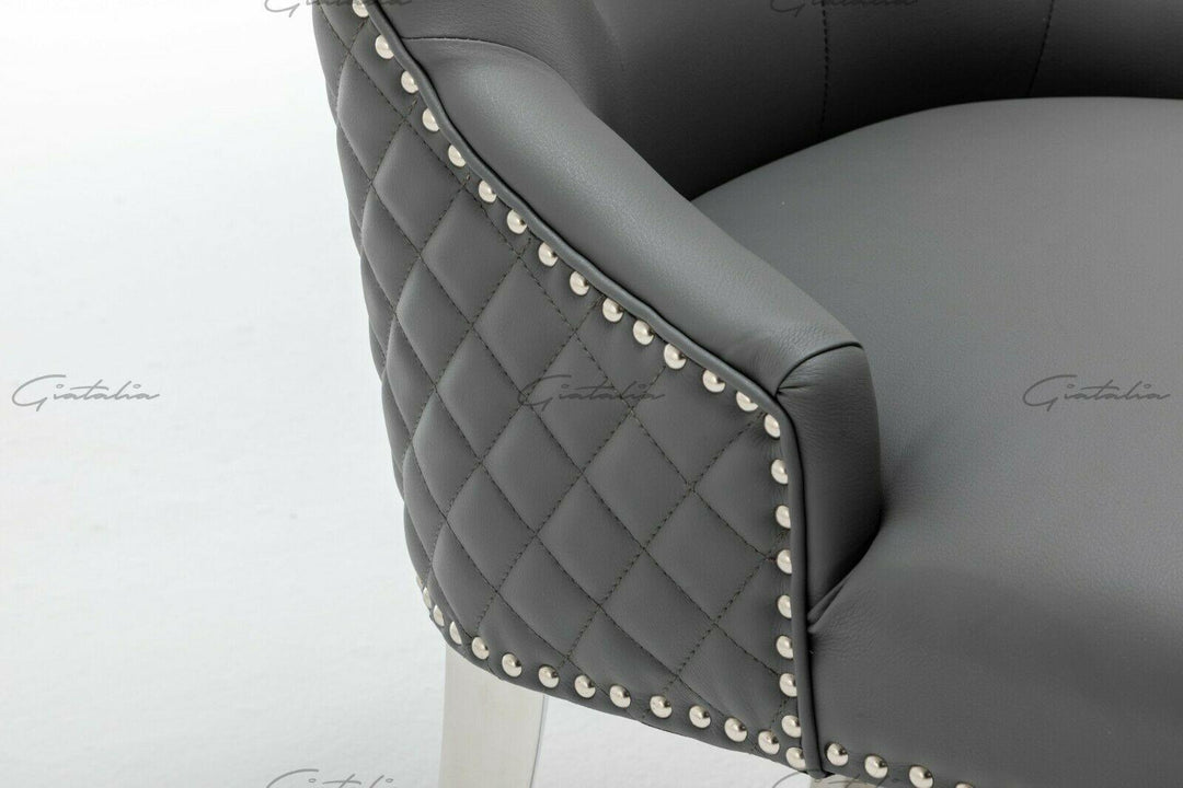 Winchester Grey PU Dining Chair Faux Leather Lion Knocker Chrome-Esme Furnishings