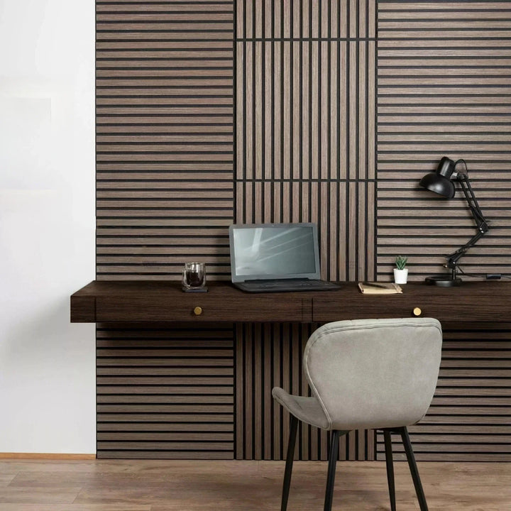 Pack of x4 Walnut 60x60cm Acoustic Square 3D Slatted Wood Wall Panel Box