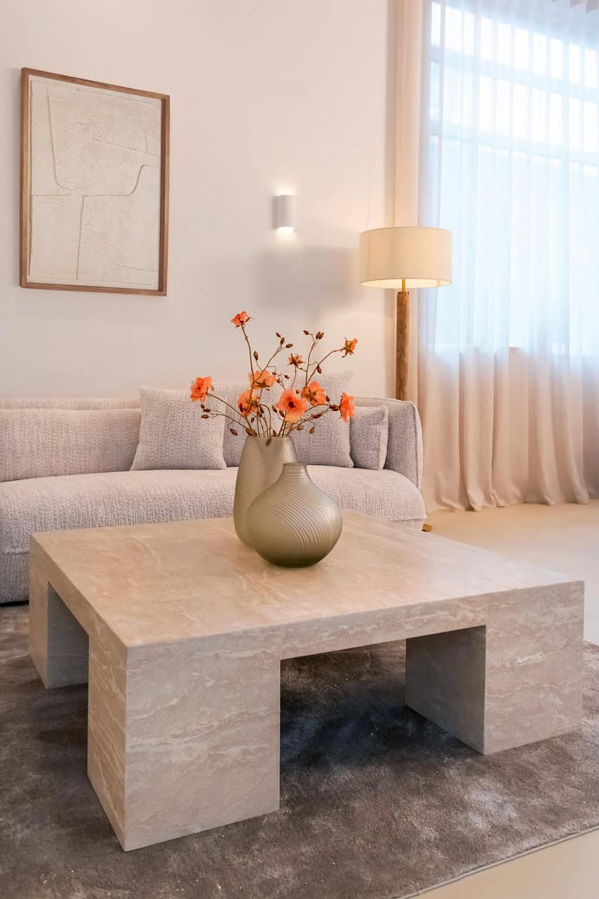 Richmond Interiors Biltmore Italian Travertine Beige Square Coffee Table