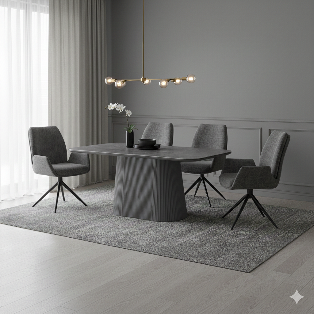 Davos 180cm Oval Grey Ceramic Marble Dining Table