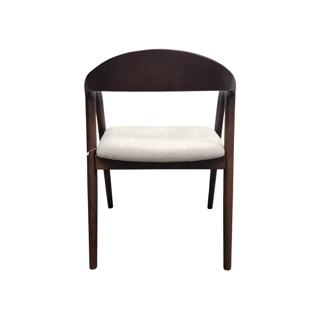 Tessa Walnut Dark Wooden Ivory Boucle Fabric Dining Chairs - Pairs