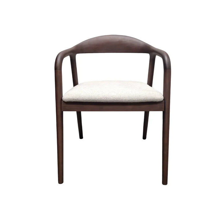 Tessa Walnut Dark Wooden Ivory Boucle Fabric Dining Chairs - Pairs