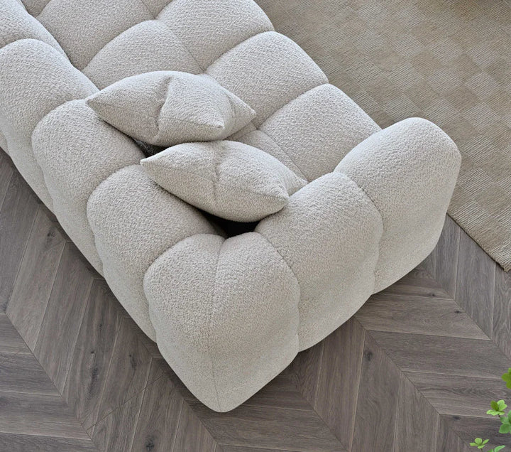 The Bubble Ivory White Boucle Fabric Left Hand Corner Tribeca Sofa - Esme Furnishings